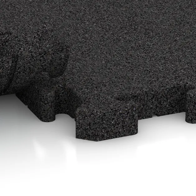 Großaufnahme vom Verbindungssystem von WARCO-Boden 5222 - Płyta narożna im Farbdesign Antracyt. Abmessungen 235 x 235 x 40 mm.