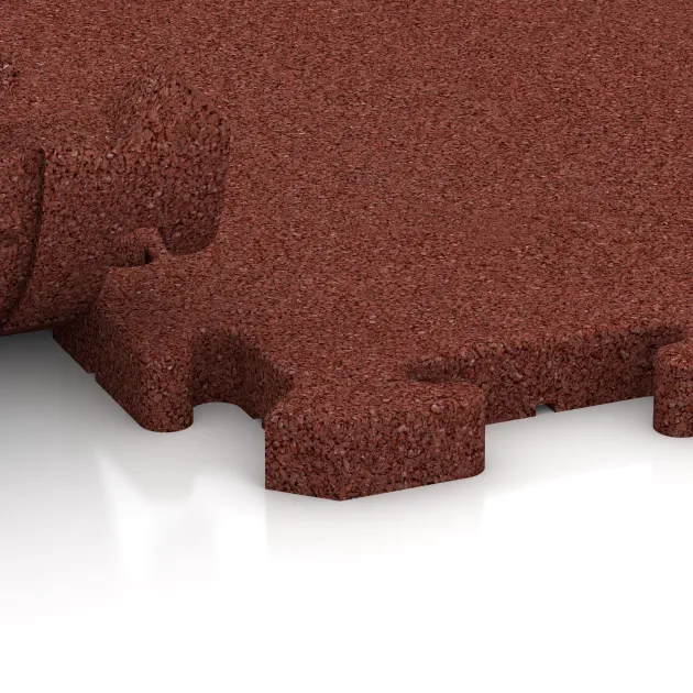 Großaufnahme vom Verbindungssystem von WARCO-Boden 5074 - Płyta narożna im Farbdesign Czerwony ceglasty. Abmessungen 485 x 485 x 30 mm.