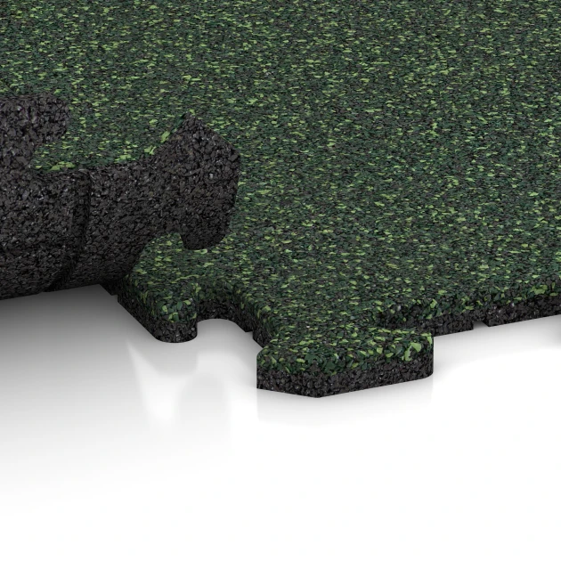 Großaufnahme vom Verbindungssystem von WARCO-Boden 0289 - Nawierzchnia gumowa na schody im Farbdesign Trawnik angielski. Abmessungen 100 x 100 x 1,8 cm | 1,00 m².