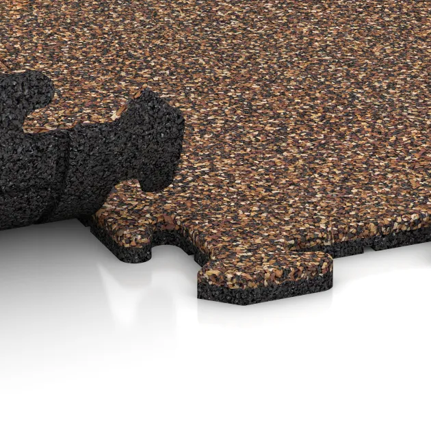 Großaufnahme vom Verbindungssystem von WARCO-Boden 3944 - Nawierzchnia sportowa dla psów HD im Farbdesign Caffè latte. Abmessungen 1000 x 1000 x 18 mm.