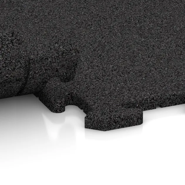 Großaufnahme vom Verbindungssystem von WARCO-Boden 4833 - Płyta narożna im Farbdesign Antracyt. Abmessungen 485 x 485 x 18 mm.