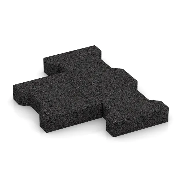 Großaufnahme vom Verbindungssystem von WARCO-Boden 3615 - Kostka brukowa gumowa amortyzująca 4,3 cm - EN 1177 ≤ 80 cm im Farbdesign Antracyt. Abmessungen 200 x 165 x 43 mm.