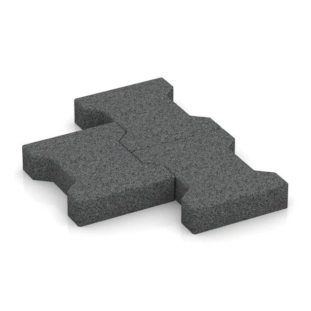Großaufnahme vom Verbindungssystem von WARCO-Boden 3618 - Kostka brukowa gumowa amortyzująca 4,3 cm - EN 1177 ≤ 80 cm im Farbdesign Szary łupkowy. Abmessungen 200 x 165 x 43 mm.