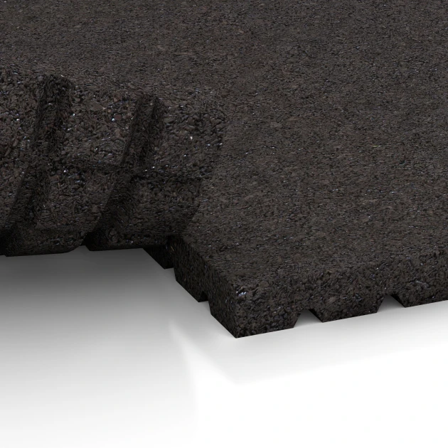 Großaufnahme vom Verbindungssystem von WARCO-Boden 3640 - Mata stajenna HD im Farbdesign Antracyt. Abmessungen 100 x 100 x 4 cm.