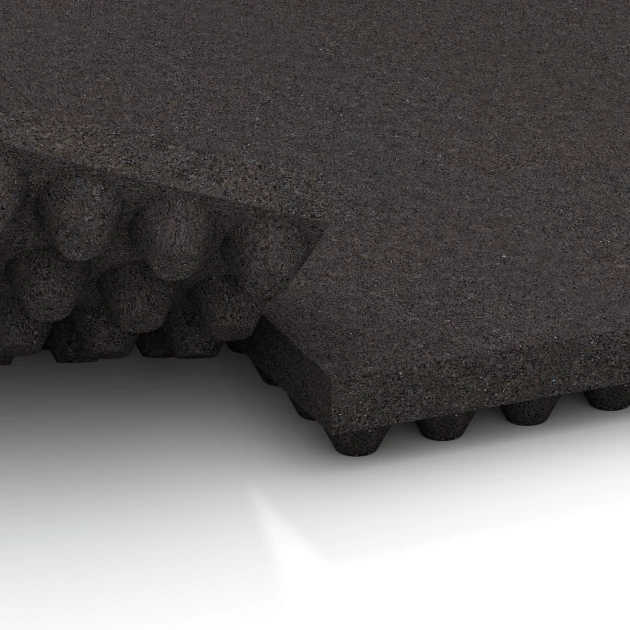 Großaufnahme vom Verbindungssystem von WARCO-Boden 3643 - Luksusowa mata gumowa do stajni im Farbdesign Antracyt. Abmessungen 100 × 50 × 5,5 cm.