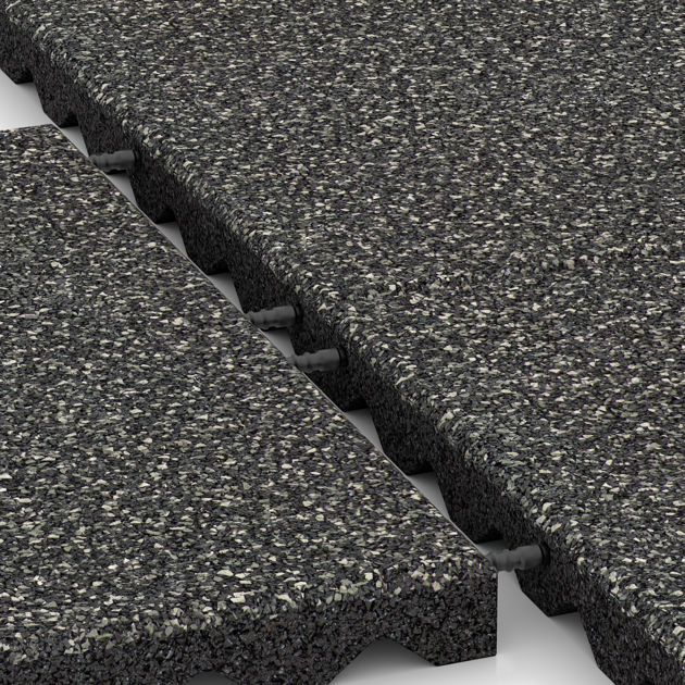 Großaufnahme vom Verbindungssystem von WARCO-Boden 5345 - Płyta gumowa na plac zabaw im Farbdesign Ciemny granit. Abmessungen 500 x 500 x 40 mm.