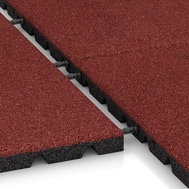 Großaufnahme vom Verbindungssystem von WARCO-Boden 0540 - Płyta gumowa na plac zabaw im Farbdesign Koralowy. Abmessungen 500 x 500 x 30 mm.