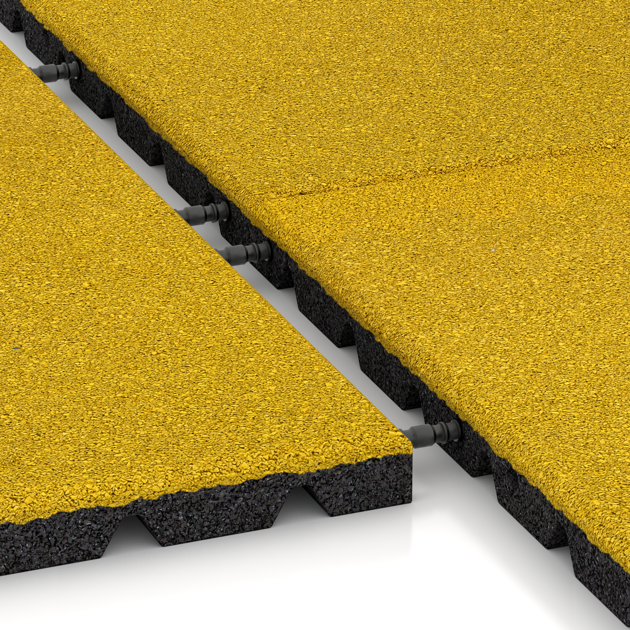 Großaufnahme vom Verbindungssystem von WARCO-Boden 0558 - Płytka tarasowa 3 cm im Farbdesign Żółty cytrynowy. Abmessungen 500 x 500 x 30 mm.