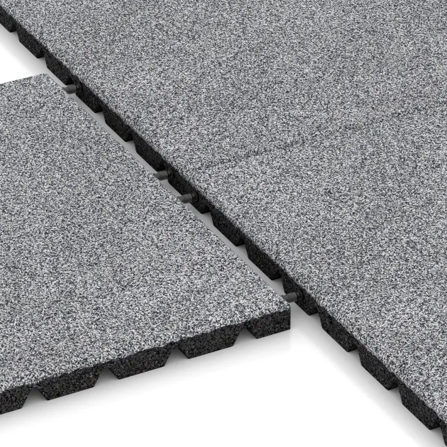 Großaufnahme vom Verbindungssystem von WARCO-Boden 5475 - Płytka tarasowa 3 cm im Farbdesign Szary melanż. Abmessungen 500 x 500 x 30 mm.