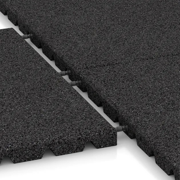 Großaufnahme vom Verbindungssystem von WARCO-Boden 3977 - Płyta podłogowa dla psów im Farbdesign Antracyt. Abmessungen 500 x 500 x 30 mm.