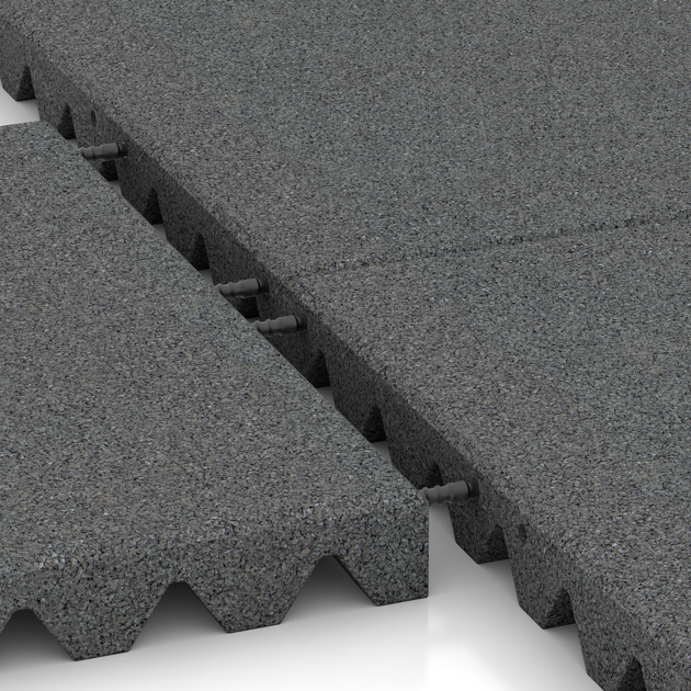 Großaufnahme vom Verbindungssystem von WARCO-Boden 0693 - Płyta gumowa na plac zabaw im Farbdesign Szary łupkowy. Abmessungen 500 x 500 x 50 mm.