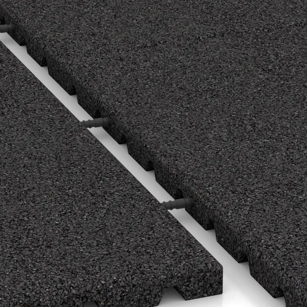 Großaufnahme vom Verbindungssystem von WARCO-Boden 3995 - Płyta podłogowa dla psów im Farbdesign Antracyt. Abmessungen 1000 x 1000 x 30 mm.