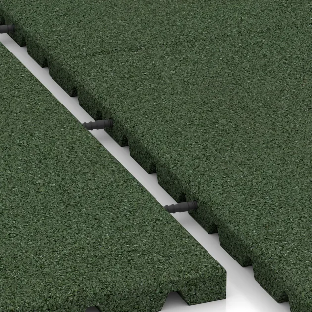 Großaufnahme vom Verbindungssystem von WARCO-Boden 3997 - Płyta podłogowa dla psów im Farbdesign Zielony trawiasty. Abmessungen 1000 x 1000 x 30 mm.