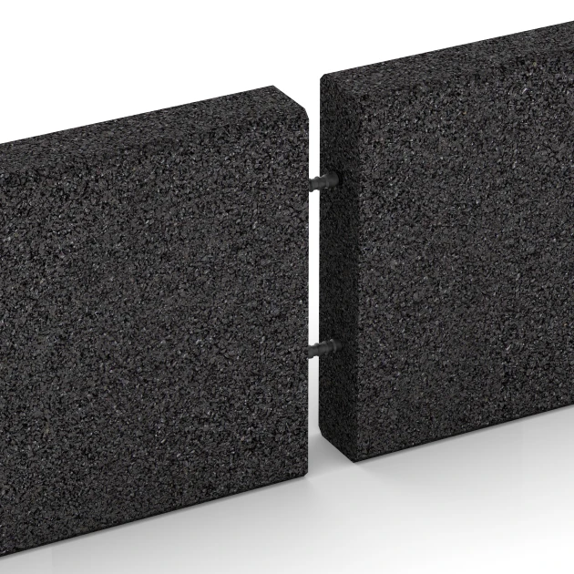 Großaufnahme vom Verbindungssystem von WARCO-Boden 2596 - Krawężnik gumowy im Farbdesign Antracyt. Abmessungen 100 × 5 × 25 cm.