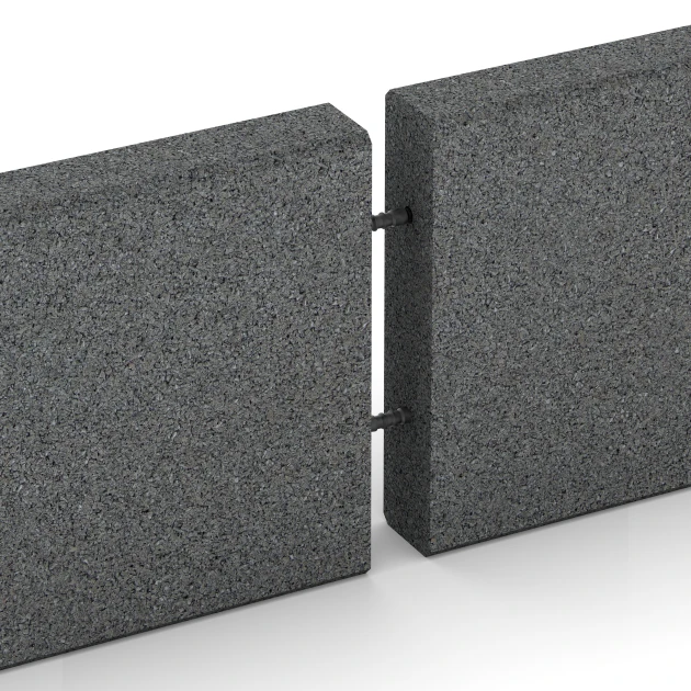 Großaufnahme vom Verbindungssystem von WARCO-Boden 2595 - Krawężnik gumowy im Farbdesign Szary łupkowy. Abmessungen 100 × 5 × 25 cm.