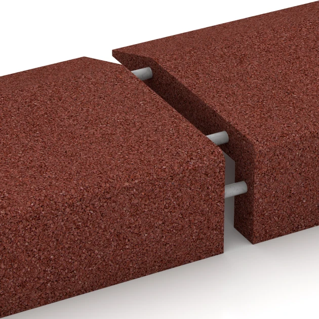 Großaufnahme vom Verbindungssystem von WARCO-Boden 2606 - Nakładka gumowa na krawężnik im Farbdesign Czerwony ceglasty. Abmessungen 100 × 40 cm | 5/15 cm.