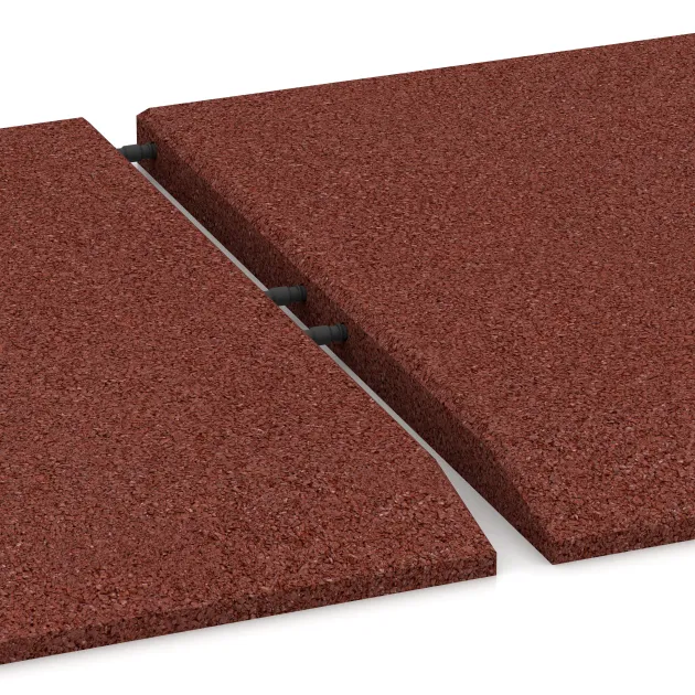Großaufnahme vom Verbindungssystem von WARCO-Boden 0420 - Płyta obrzeżowa (bok w kszałcie klina) im Farbdesign Czerwony ceglasty. Abmessungen 500 x 500 x 30 mm.
