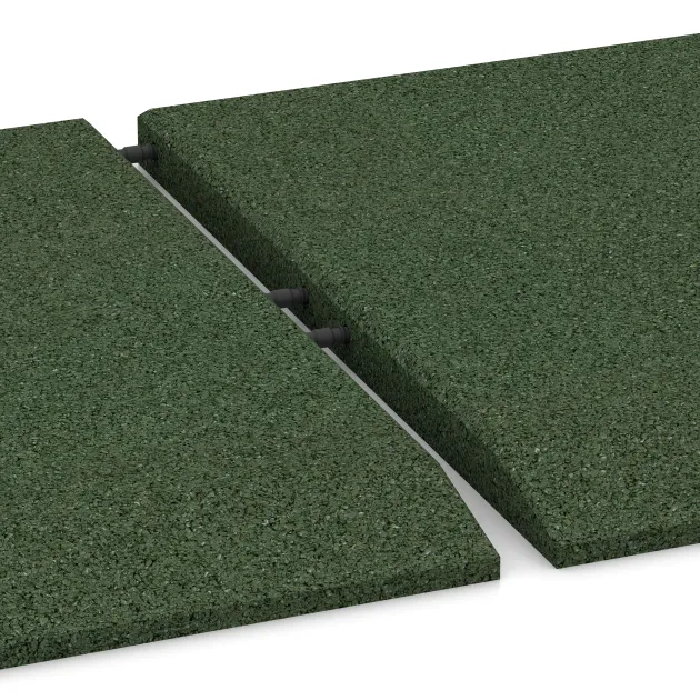 Großaufnahme vom Verbindungssystem von WARCO-Boden 0423 - Płyta obrzeżowa (bok w kszałcie klina) im Farbdesign Zielony trawiasty. Abmessungen 500 x 500 x 30 mm.