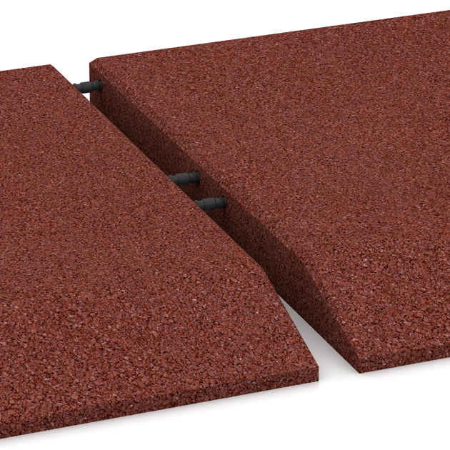Großaufnahme vom Verbindungssystem von WARCO-Boden 0432 - Płyta obrzeżowa (bok w kszałcie klina) im Farbdesign Czerwony ceglasty. Abmessungen 500 x 500 x 45 mm.