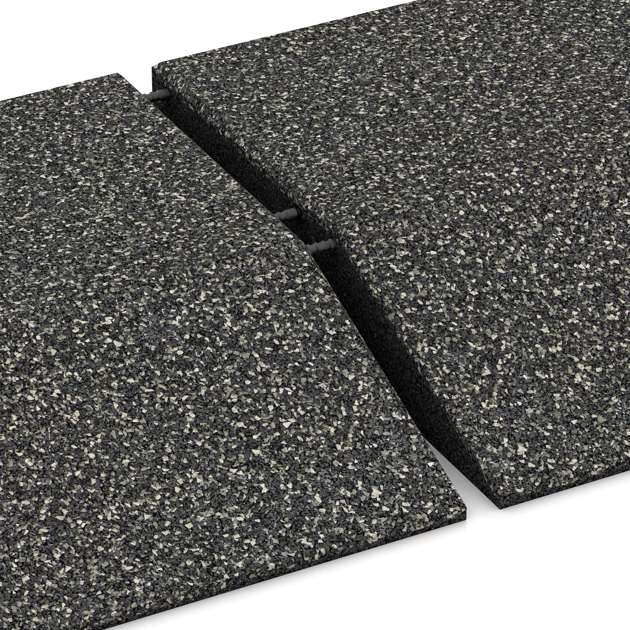 Großaufnahme vom Verbindungssystem von WARCO-Boden 3819 - Płyta obrzeżowa (bok w kszałcie klina) im Farbdesign Ciemny granit. Abmessungen 500 x 500 x 100 mm.