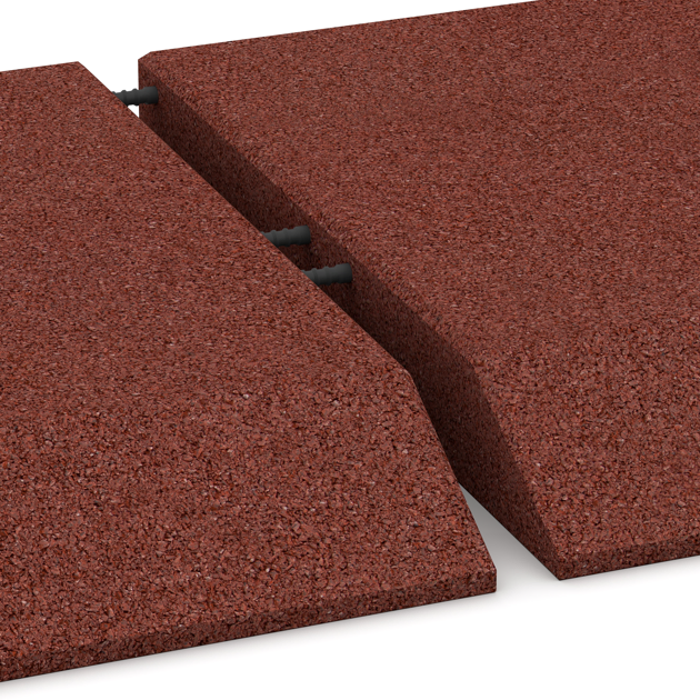 Großaufnahme vom Verbindungssystem von WARCO-Boden 0486 - Płyta narożna (dwa boki w kształcie klina) im Farbdesign Czerwony ceglasty. Abmessungen 500 x 500 x 65 mm.