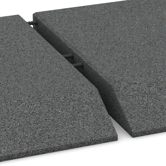 Großaufnahme vom Verbindungssystem von WARCO-Boden 0490 - Płyta narożna (dwa boki w kształcie klina) im Farbdesign Szary łupkowy. Abmessungen 500 x 500 x 65 mm.