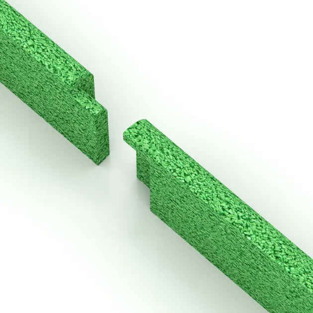 Großaufnahme vom Verbindungssystem von WARCO-Boden 4289 - Listwa przypodłogowa im Farbdesign Majowa zieleń. Abmessungen 750 x 80 x 20 mm.