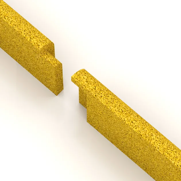 Großaufnahme vom Verbindungssystem von WARCO-Boden 4288 - Listwa przypodłogowa im Farbdesign Żółty cytrynowy. Abmessungen 750 x 80 x 20 mm.