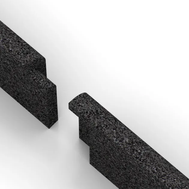 Großaufnahme vom Verbindungssystem von WARCO-Boden 2263 - Listwa przypodłogowa im Farbdesign Antracyt. Abmessungen 750 x 80 x 20 mm.