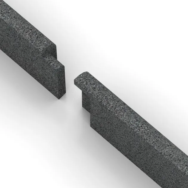 Großaufnahme vom Verbindungssystem von WARCO-Boden 2266 - Listwa przypodłogowa im Farbdesign Szary łupkowy. Abmessungen 750 x 80 x 20 mm.