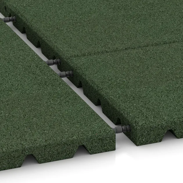 Großaufnahme vom Verbindungssystem von WARCO-Boden 0381 - Półpłyta im Farbdesign Zielony trawiasty. Abmessungen 500 x 250 x 30 mm.