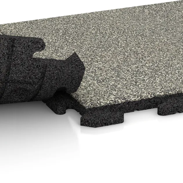 Großaufnahme vom Verbindungssystem von WARCO-Boden 1208 - Płytka na obrzeża basenu Classic im Farbdesign Jasny granit. Abmessungen 500 x 500 x 30 mm.