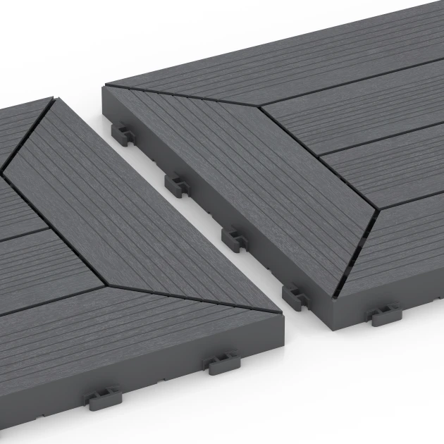 Großaufnahme vom Verbindungssystem von WARCO-Boden 6348 - Wzór kasetonowy – Płytki tarasowe im Farbdesign Srebrnoszary. Abmessungen 30 x 30 x 2 cm.