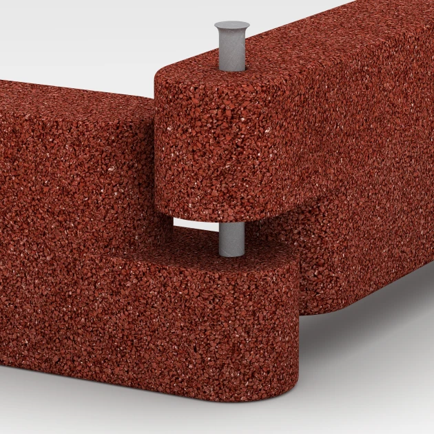 Großaufnahme vom Verbindungssystem von WARCO-Boden 6640 - Obrzeże gumowe im Farbdesign Czerwony ceglasty. Abmessungen 100 x 15 x 30 cm.
