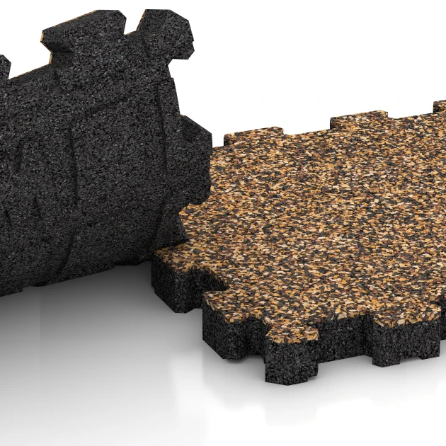 Großaufnahme vom Verbindungssystem von WARCO-Boden 4281 - Płyta tarasowa bezfugowa im Farbdesign Rattan. Abmessungen 30,6 x 30,6 x 3 cm | 0,094 m².