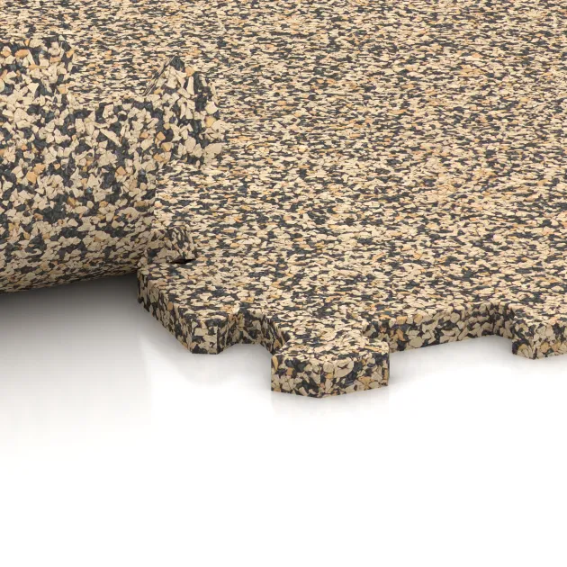 Großaufnahme vom Verbindungssystem von WARCO-Boden 1090 - Płytka schodowa im Farbdesign Trawertyn. Abmessungen 970 x 970 x 16 mm.