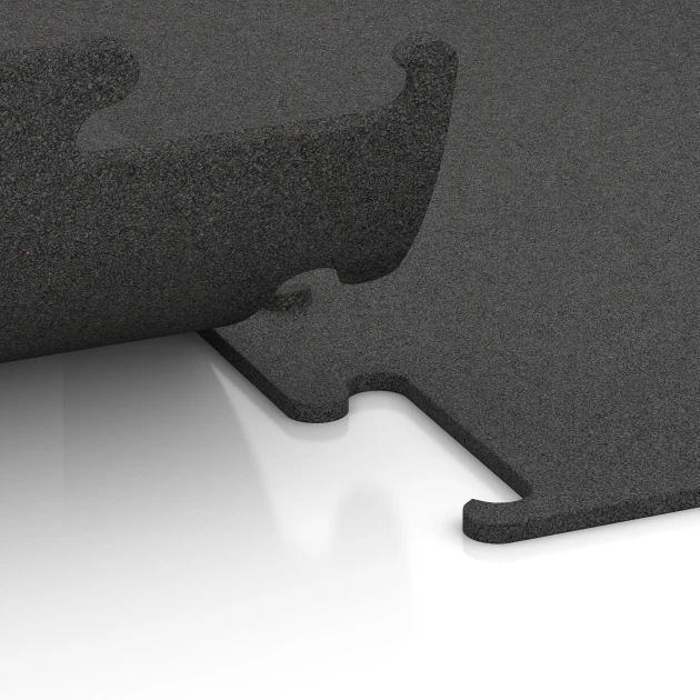 Großaufnahme vom Verbindungssystem von WARCO-Boden 3746 - Nawierzchnia Fitness Performance Elite im Farbdesign Antracyt. Abmessungen 100 x 100 x 1 cm | 1,00 m².