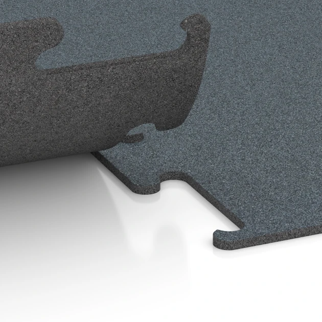 Großaufnahme vom Verbindungssystem von WARCO-Boden 6157 - Fitness Performance Elite Nawierzchnia Treningowa im Farbdesign Zieleń Paproci. Abmessungen 100 x 100 x 1 cm | 1,00 m².