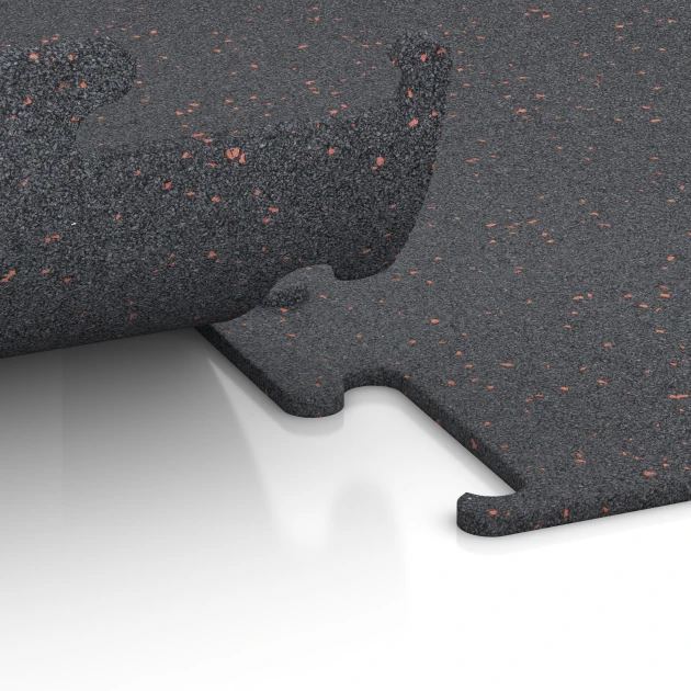 Großaufnahme vom Verbindungssystem von WARCO-Boden 3753 - Nawierzchnia Fitness Performance Elite im Farbdesign Czerwony lekko nakrapiany. Abmessungen 100 x 100 x 1 cm | 1,00 m².