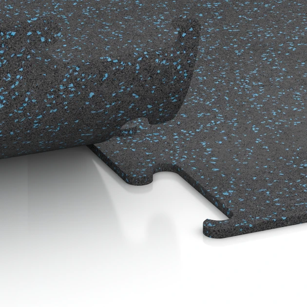 Großaufnahme vom Verbindungssystem von WARCO-Boden 3754 - Nawierzchnia Fitness Performance Elite im Farbdesign Niebiesko lekko nakrapiany. Abmessungen 100 x 100 x 1 cm | 1,00 m².