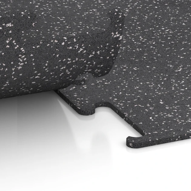 Großaufnahme vom Verbindungssystem von WARCO-Boden 3776 - Fitness Performance Elite Nawierzchnia Treningowa im Farbdesign Szary lekko nakrapiany. Abmessungen 100 x 100 x 1 cm | 1,00 m².