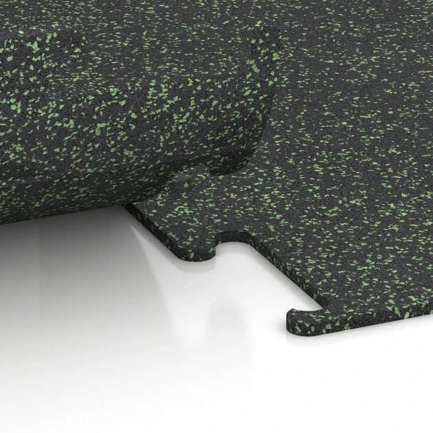 Großaufnahme vom Verbindungssystem von WARCO-Boden 3755 - Fitness Performance Elite Nawierzchnia Treningowa im Farbdesign Zielony lekko nakrapiany. Abmessungen 100 x 100 x 1 cm | 1,00 m².