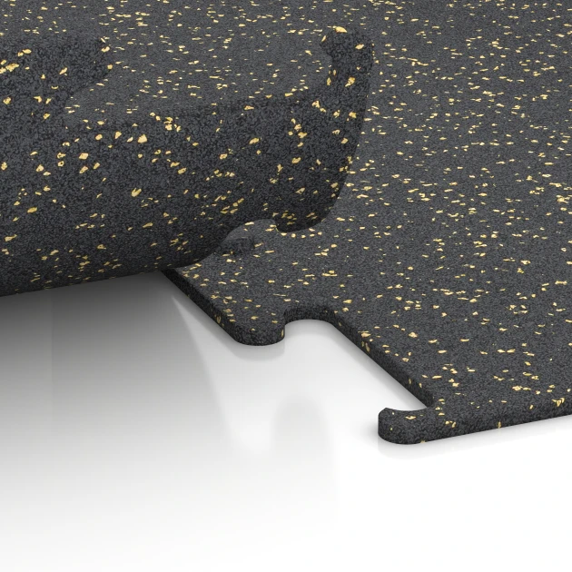 Großaufnahme vom Verbindungssystem von WARCO-Boden 3752 - Fitness Performance Elite Nawierzchnia Treningowa im Farbdesign Żółty lekko nakrapiany. Abmessungen 100 x 100 x 1 cm | 1,00 m².