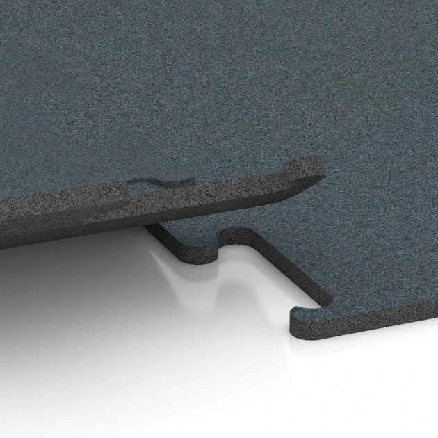 Großaufnahme vom Verbindungssystem von WARCO-Boden 6159 - Fitness Performance Elite Nawierzchnia Treningowa im Farbdesign Zieleń Paproci. Abmessungen 100 x 100 x 1,5 cm | 1,00 m².