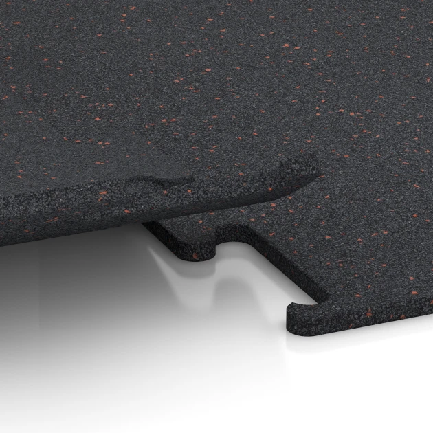 Großaufnahme vom Verbindungssystem von WARCO-Boden 3757 - Fitness Performance Elite Nawierzchnia Treningowa im Farbdesign Czerwony lekko nakrapiany. Abmessungen 100 x 100 x 1,5 cm | 1,00 m².