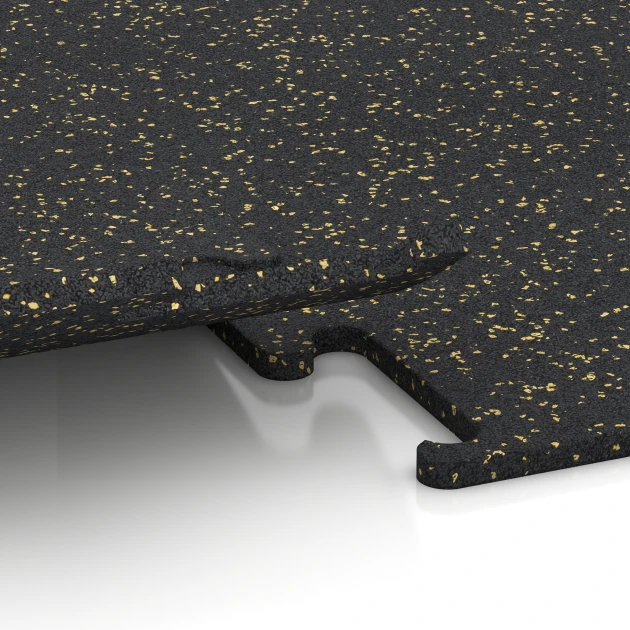 Großaufnahme vom Verbindungssystem von WARCO-Boden 3756 - Fitness Performance Elite Nawierzchnia Treningowa im Farbdesign Żółty lekko nakrapiany. Abmessungen 100 x 100 x 1,5 cm | 1,00 m².