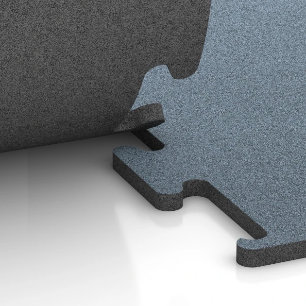 Großaufnahme vom Verbindungssystem von WARCO-Boden 6162 - Fitness Performance Elite Nawierzchnia Treningowa im Farbdesign Srebro postarzane. Abmessungen 100 x 100 x 2 cm | 1,00 m².