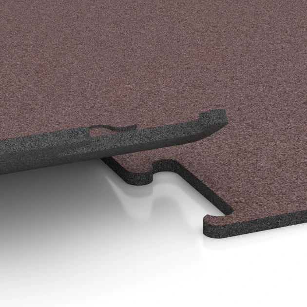 Großaufnahme vom Verbindungssystem von WARCO-Boden 6153 - Nawierzchnia Fitness Performance Elite im Farbdesign Czerwień Mineralna. Abmessungen 50 x 50 x 1,5 cm | 0,25 m².