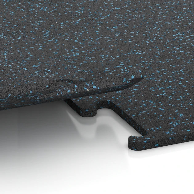 Großaufnahme vom Verbindungssystem von WARCO-Boden 3770 - Fitness Performance Elite Nawierzchnia Treningowa im Farbdesign Niebiesko lekko nakrapiany. Abmessungen 50 x 50 x 1,5 cm | 0,25 m².