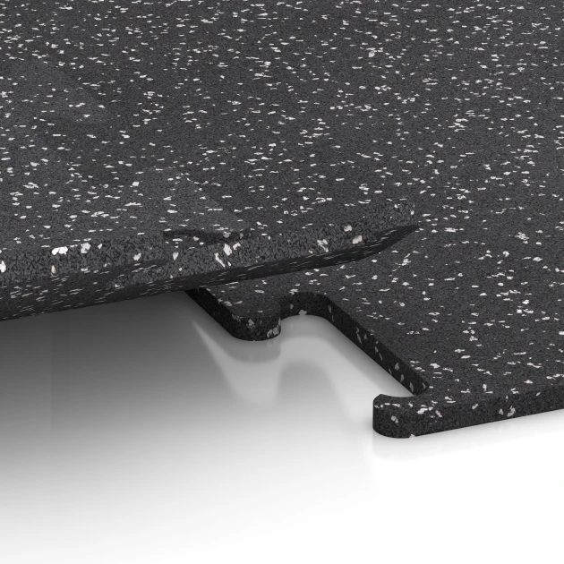 Großaufnahme vom Verbindungssystem von WARCO-Boden 3780 - Nawierzchnia Fitness Performance Elite im Farbdesign Szary lekko nakrapiany. Abmessungen 50 x 50 x 1,5 cm | 0,25 m².